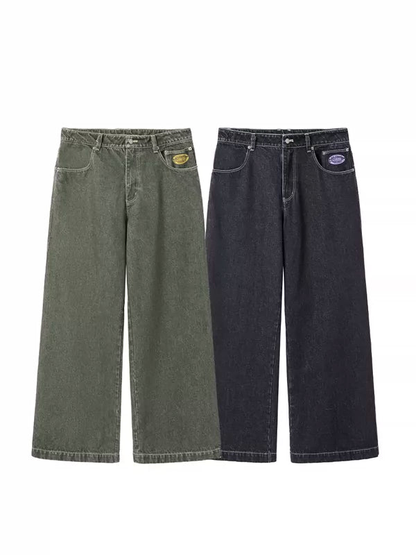 Wide-Leg Printed Jeans Pants 1