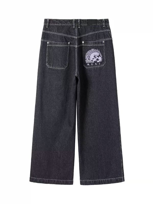 Wide-Leg Printed Jeans Pants 5