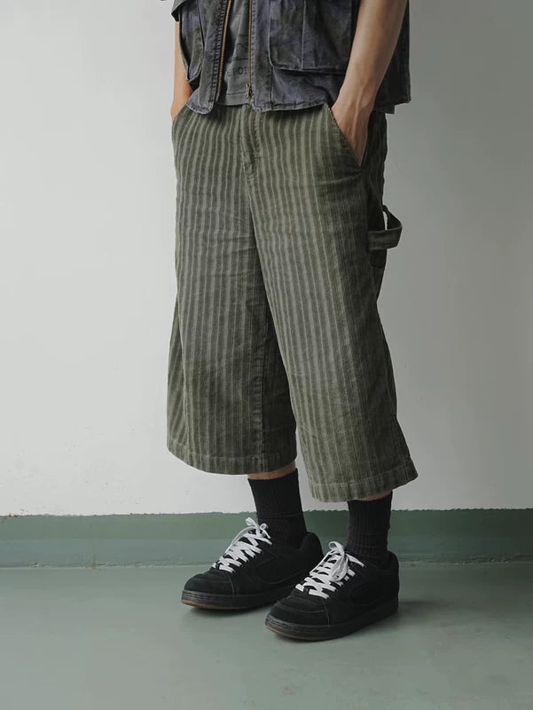 Corduroy Striped Cropped Capri Pants 1