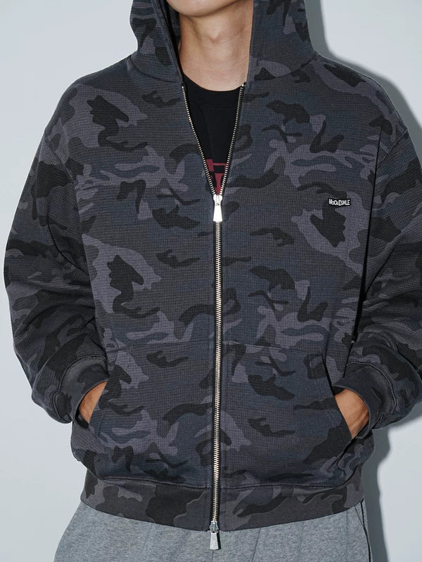 Camouflage Waffle Knit Zip Hoodie 1