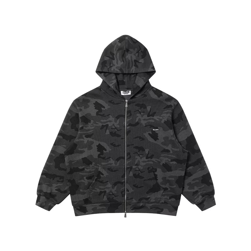 6140786370896,6140786370898,6140786370900,6140786370902, Camouflage Waffle Knit Zip Hoodie
