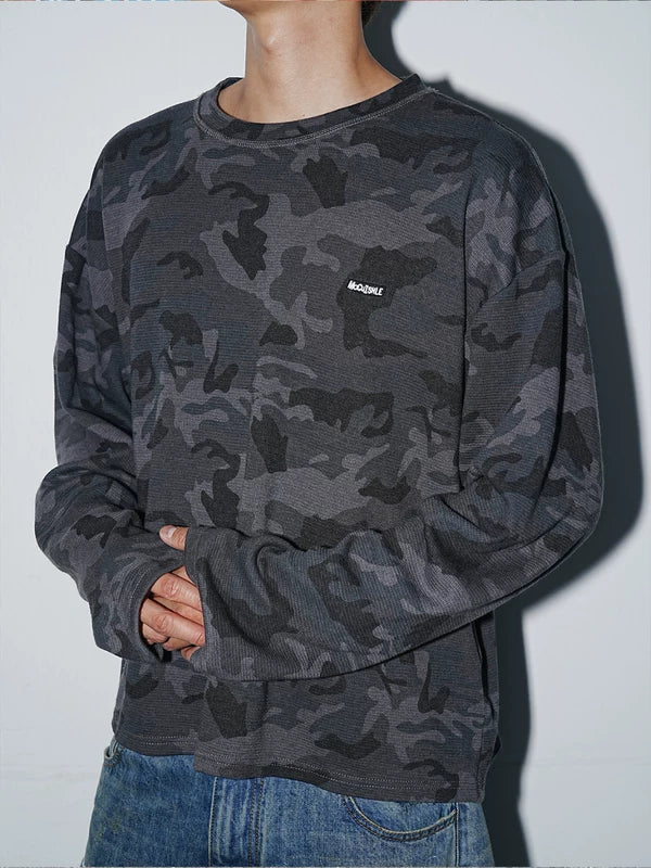 Camouflage Waffle Knit Long Sleeve T-Shirt 1