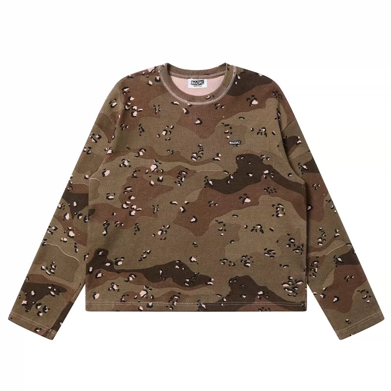 6111263731192,6111263731196,6111263731200,6111263731204, Camouflage Waffle Knit Long Sleeve T-Shirt