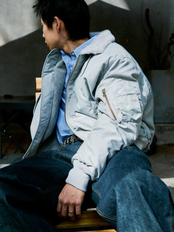 Faux Fur Collar Pilot Bomber Jacket 3