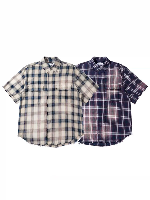 Sunfaded Short-Sleeve Plaid Shirt 1