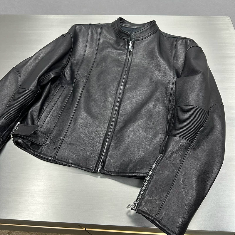 Motorcycle Goatskin Leather Racing Jacket 4