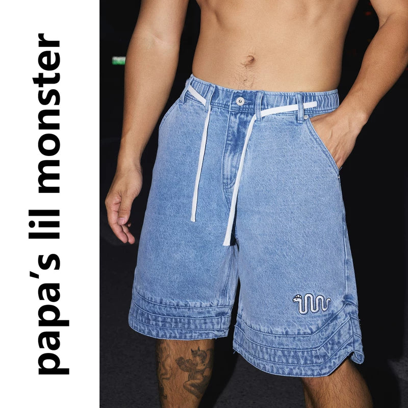 6077780040890,6077780040891,6077780040892, Multi-Layer Drawstring Denim Shorts