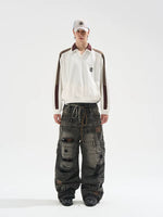 Multi-Layered Ripped Baggy Denim Pants 2
