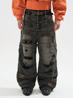 Multi-Layered Ripped Baggy Denim Pants 3