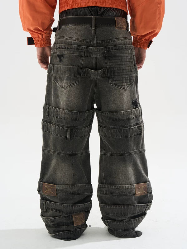 Multi-Layered Ripped Baggy Denim Pants 4