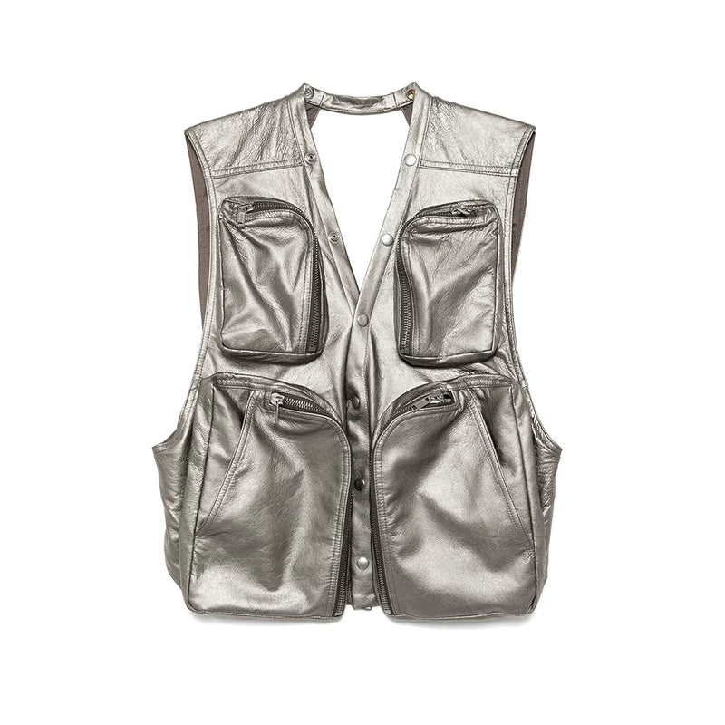 Multi-Pocket Leather Tactical Work Vest 1