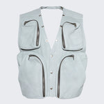 Multi-Pocket Sleeveless Leather Utility Vest 3