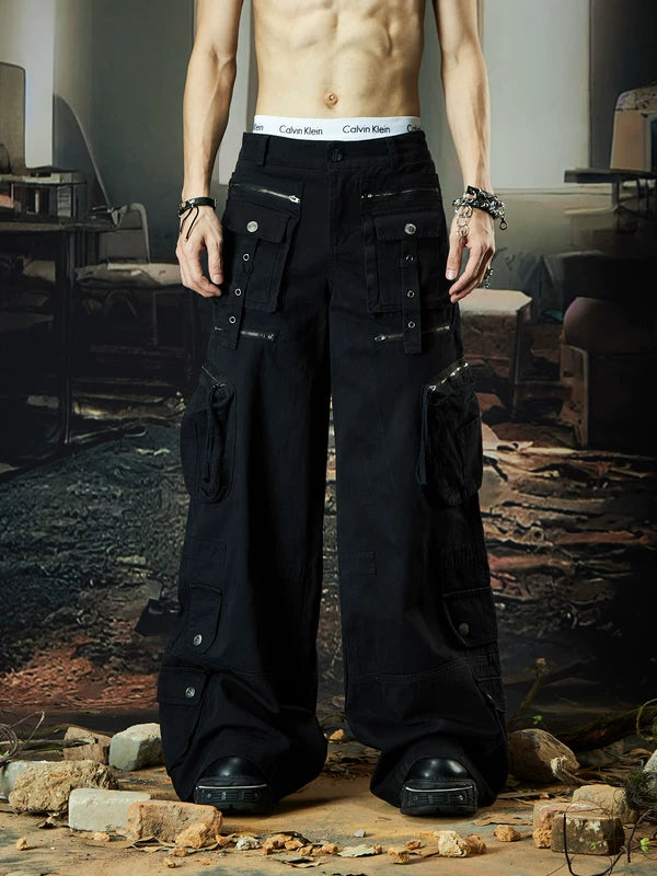 Multi-Pocket Wide-Leg Cargo Pants 1