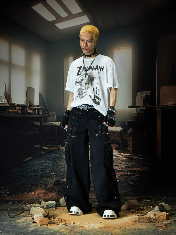 Multi-Pocket Wide-Leg Cargo Pants 5