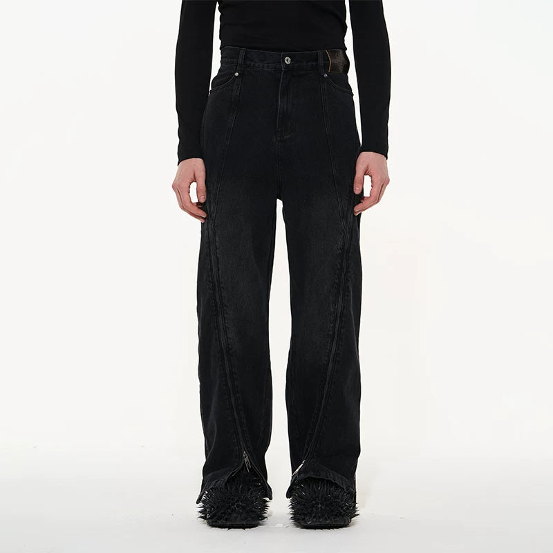 5135466180412,5135466180413,5135466180414,5135466180415, Multi-Zipper Washed Wide Leg Denim Pants