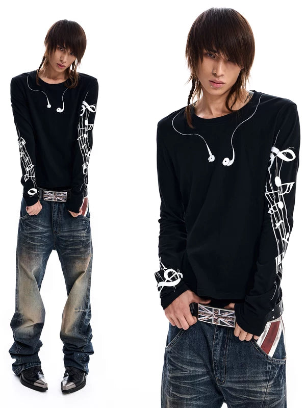 Musical Note Print Long-Sleeve T-Shirt 1