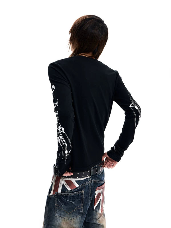 Musical Note Print Long-Sleeve T-Shirt 2