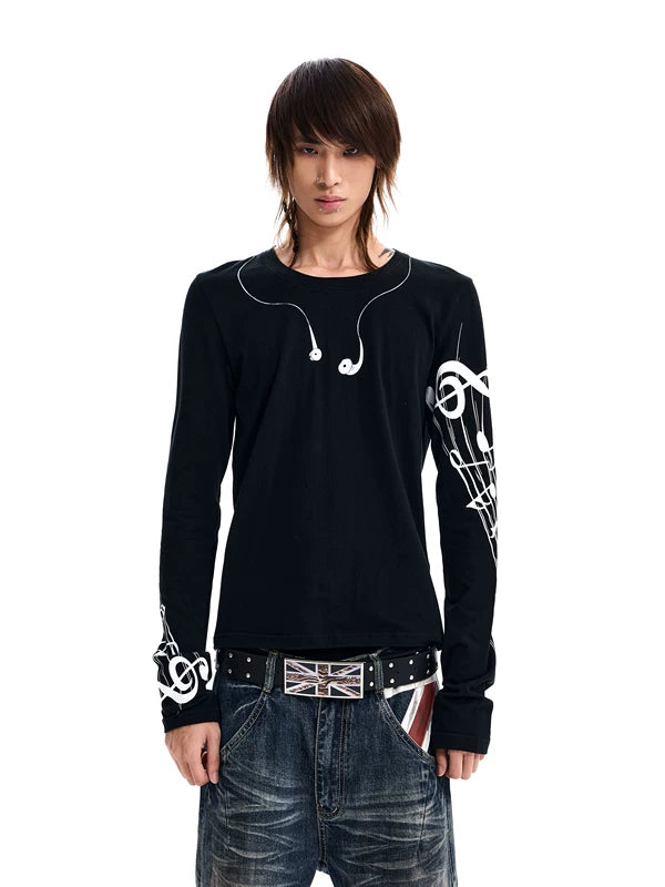 Musical Note Print Long-Sleeve T-Shirt 3