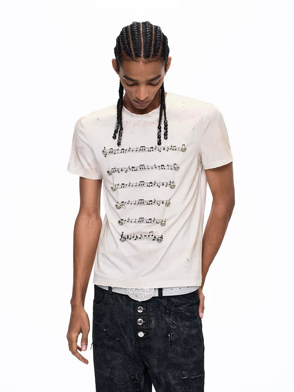 Musical Note Print Ripped T-Shirt 2