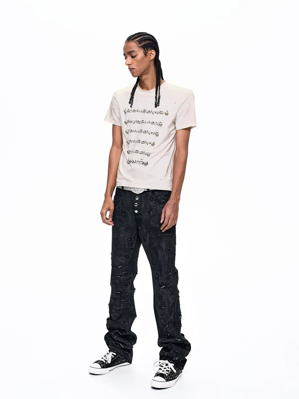Musical Note Print Ripped T-Shirt 3