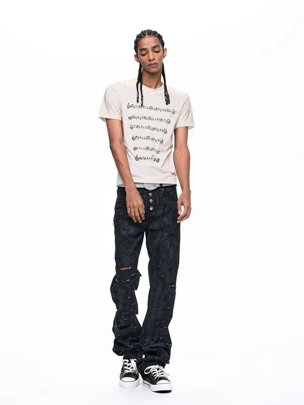 Musical Note Print Ripped T-Shirt 4
