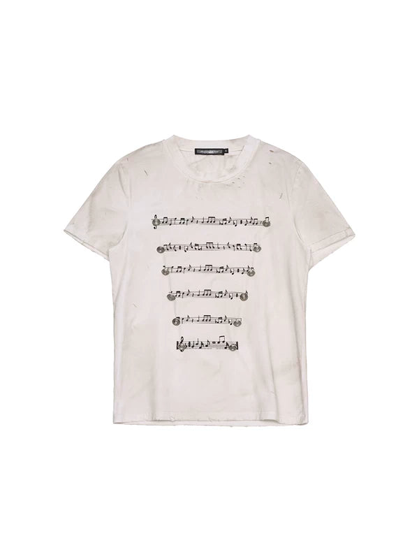 Musical Note Print Ripped T-Shirt 5