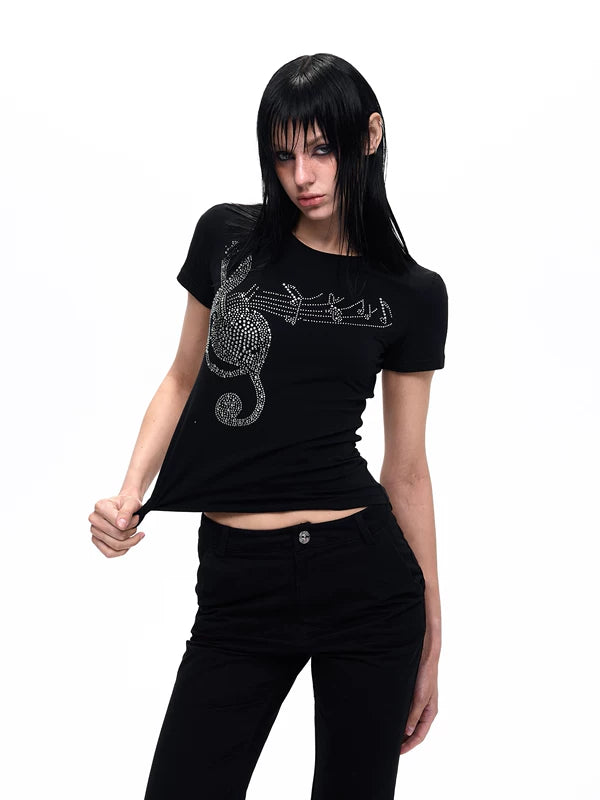 Musical Note Rhinestone Slim Fit T-Shirt 3