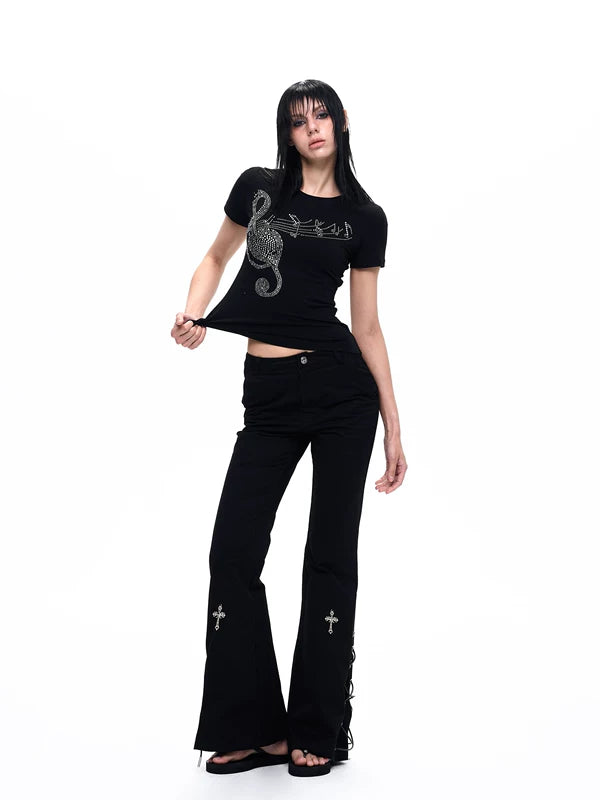 Musical Note Rhinestone Slim Fit T-Shirt 4