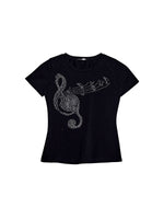 Musical Note Rhinestone Slim Fit T-Shirt 5