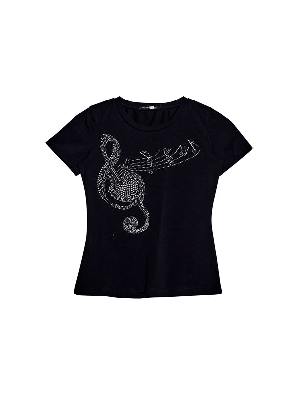 Musical Note Rhinestone Slim Fit T-Shirt 5