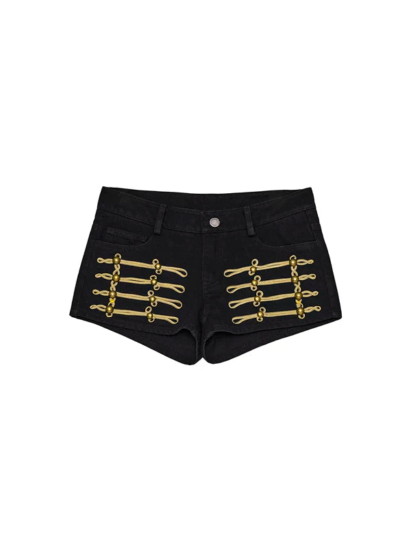 Napoleon-Style Embroidered Knot Button Shorts 5