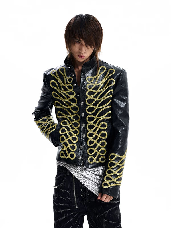 Napoleon Style Stand Collar Leather Jacket 1