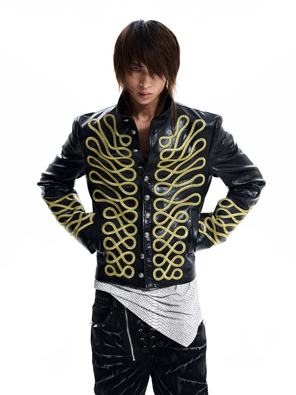 Napoleon Style Stand Collar Leather Jacket 2