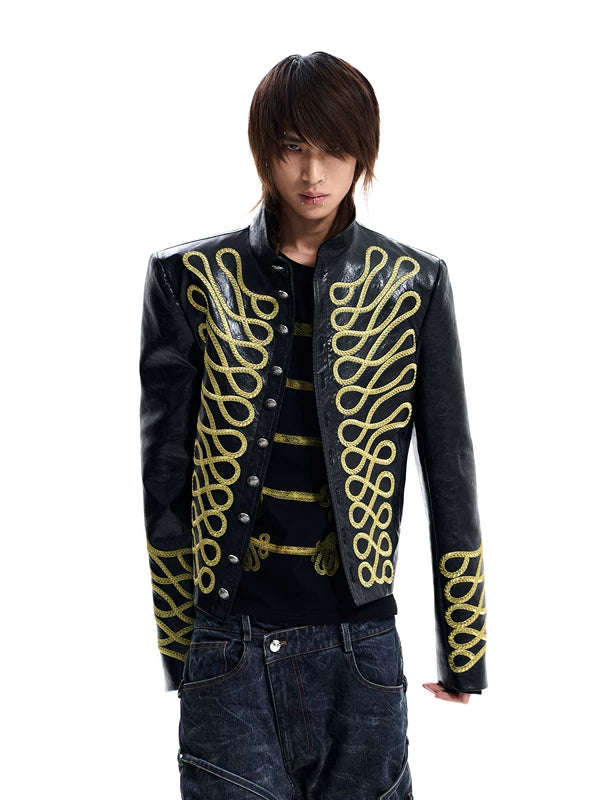 Napoleon Style Stand Collar Leather Jacket 3