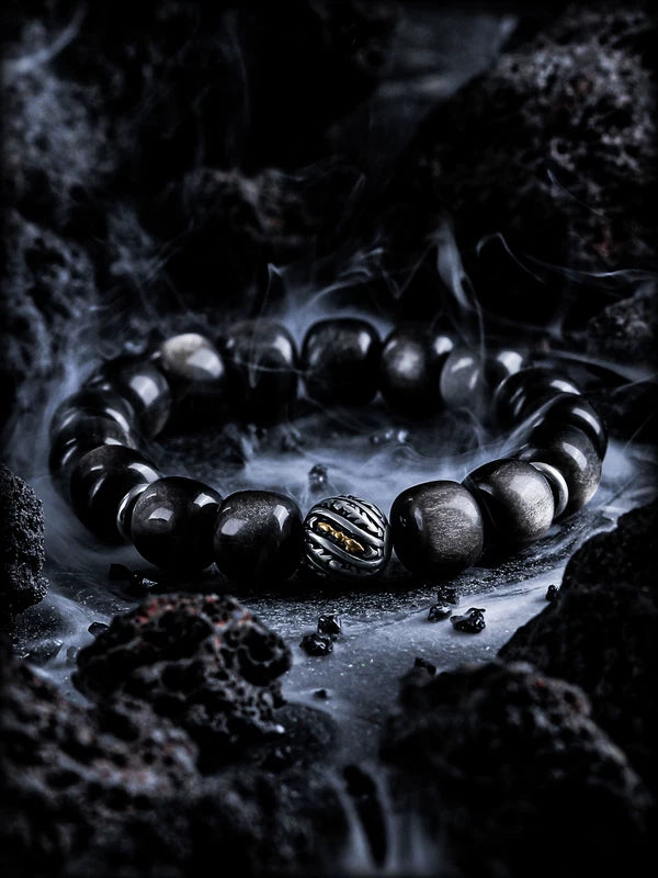 Natural Silver Obsidian Bead Bracelet 1