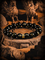 Obsidian Beaded Bracelet Gold Accent 1