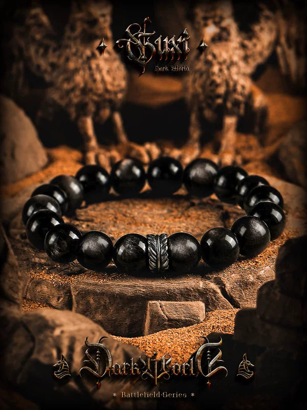 Obsidian Beaded Bracelet Gold Accent 2