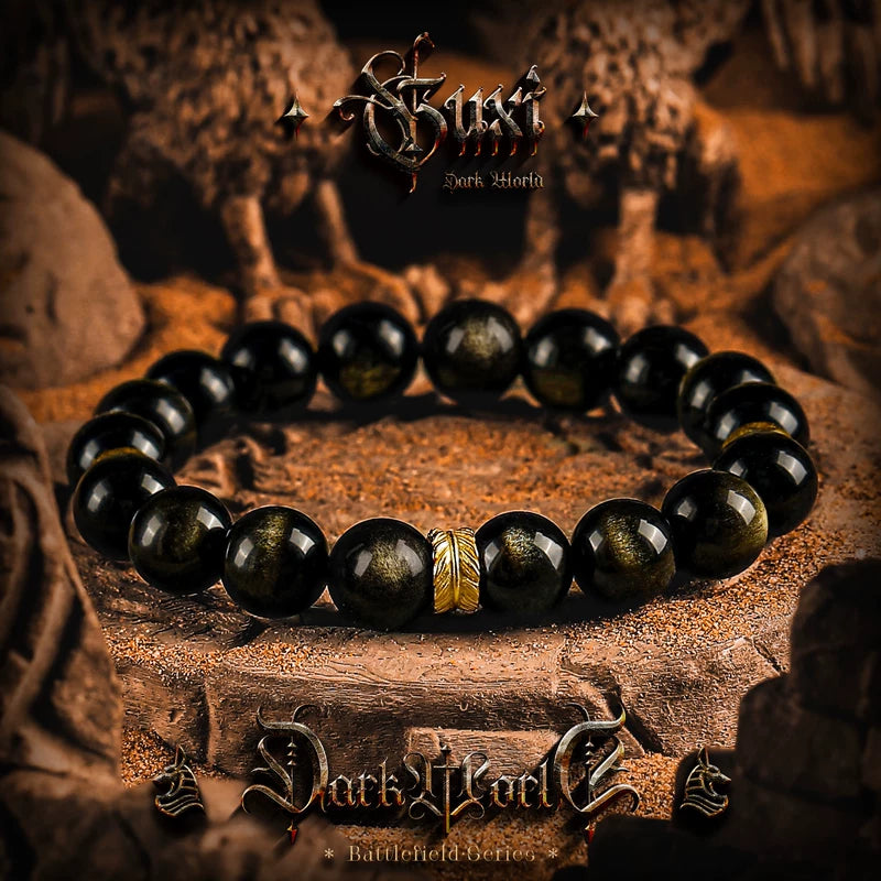 5829569538338,5829569538339,5829569538340,5829569538341, Obsidian Beaded Bracelet Gold Accent