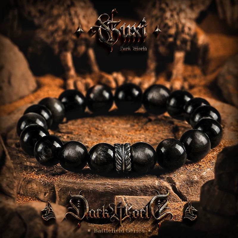5829569538342,5829569538343,5829569538344,5829569538345, Obsidian Beaded Bracelet Gold Accent