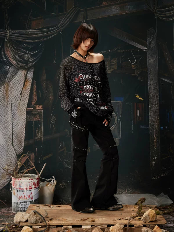 Off-Shoulder Punk Graphic Loose Fit T-Shirt 4