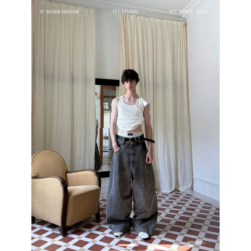 One-Shoulder Minimalist Fitted Vest With Ribbon 1