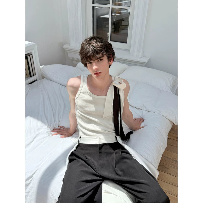 One-Shoulder Minimalist Fitted Vest With Ribbon 5