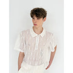 Openwork Knit Short-Sleeve Polo Sweater 4