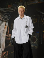 Oversized Button-Up Shirt with Pendant Detail 1