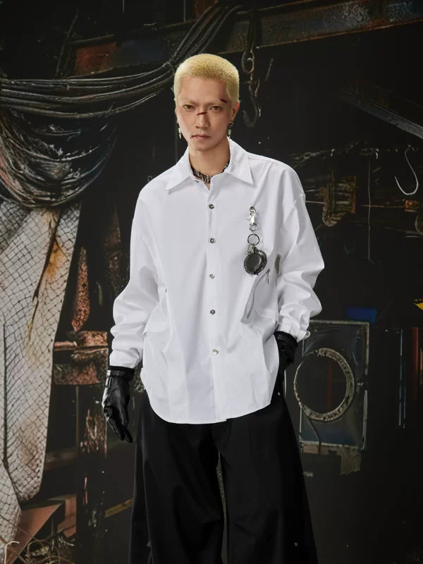 Oversized Button-Up Shirt with Pendant Detail 1