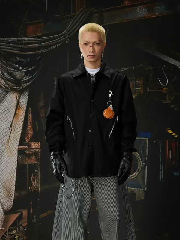 Oversized Button-Up Shirt with Pendant Detail 2