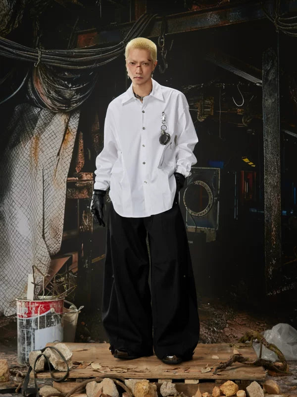 Oversized Button-Up Shirt with Pendant Detail 5
