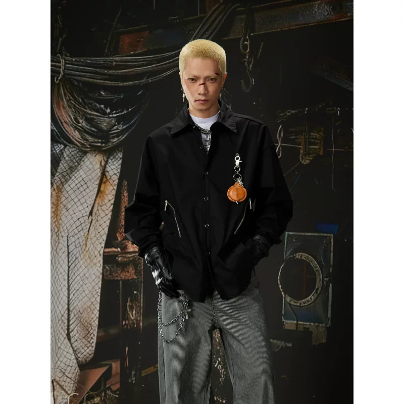 6033139701268,6033139701269,6033139701270, Oversized Button-Up Shirt with Pendant Detail
