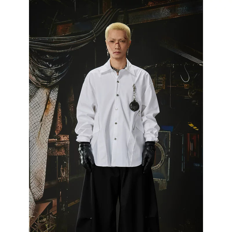 6033139701271,6033139701272,6033139701273, Oversized Button-Up Shirt with Pendant Detail