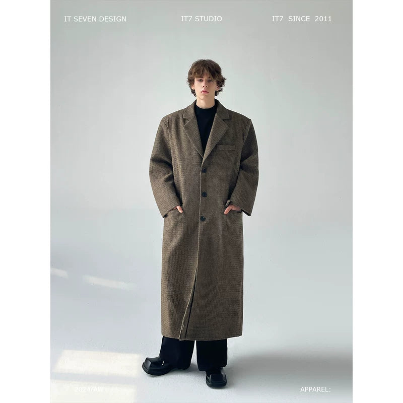 Oversized Checkered Wool Long Coat 1